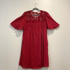 Flowy Summer Lace Embroidered Red Dress